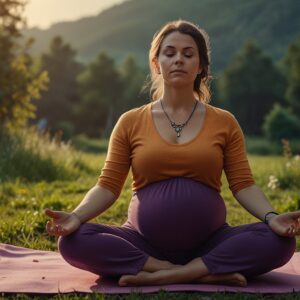 Kobieta w ciąży ćwiczy jogę na łonie natury