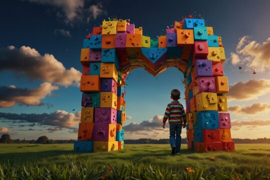 Kolorowe klocki symbolizujące emocje tworzą serce.