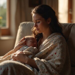 Matka trzyma niemowlę z małymi czerwonymi plamkami na skórze