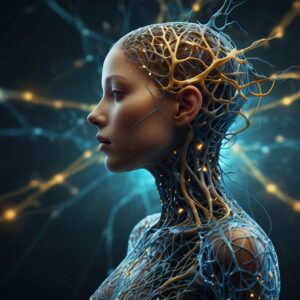 Sieć neuronowa chroniąca sylwetkę kobiety w ciąży, symbolizująca opiekę medyczną przy padaczce