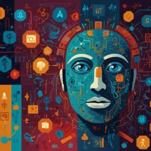 Abstrakcyjne połączenie sztucznej inteligencji i edukacji dzieci.