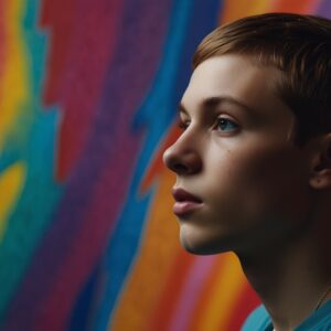 Abstrakcyjna ilustracja przedstawiająca wsparcie dla nastolatka w trudnych sytuacjach.